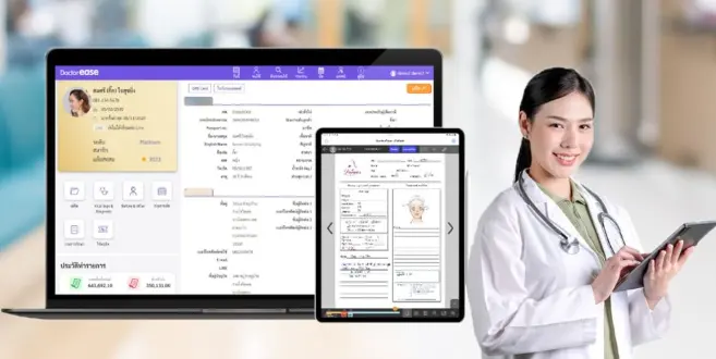 Dr.Ease medical records across laptop and tablet with a doctor